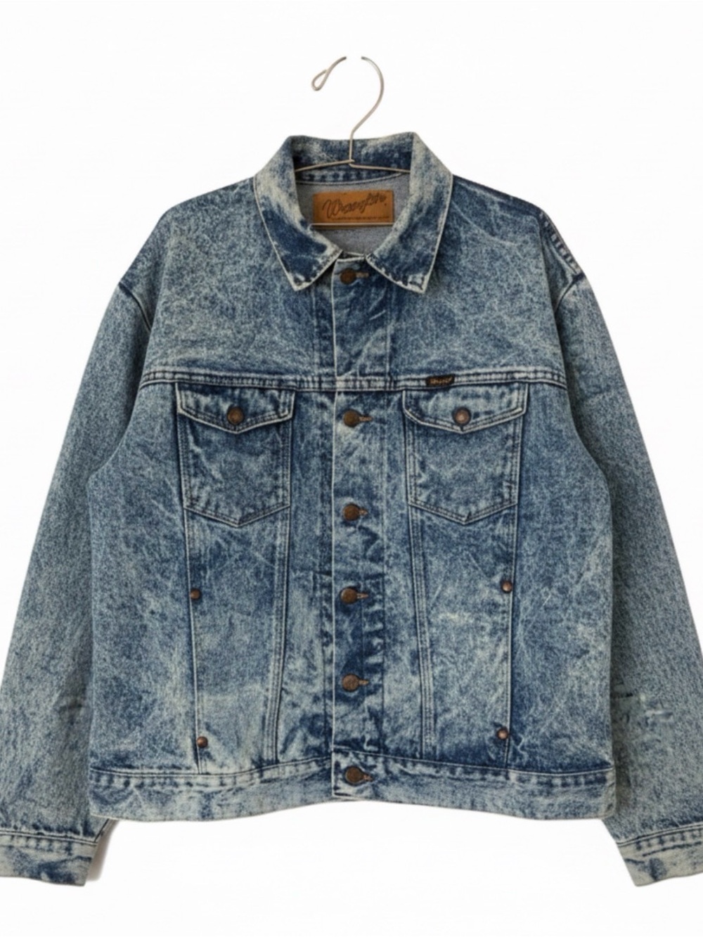 Vintage Wrangler Acid Wash Trucker Jacket 80s Western Cowboy Distressed Denim